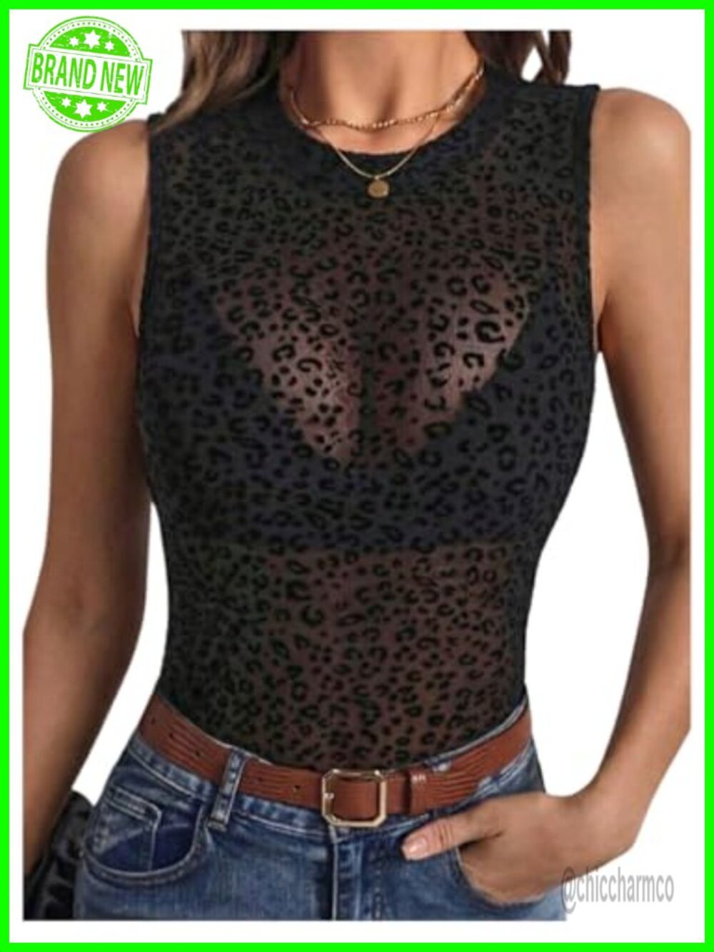 GORGLITTER Women's Leopard Print Sheer Mesh Tank Top Sleek Clubwear